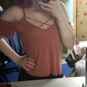 NWOT Pink Flowy Off-Shoulder Cami Shirt